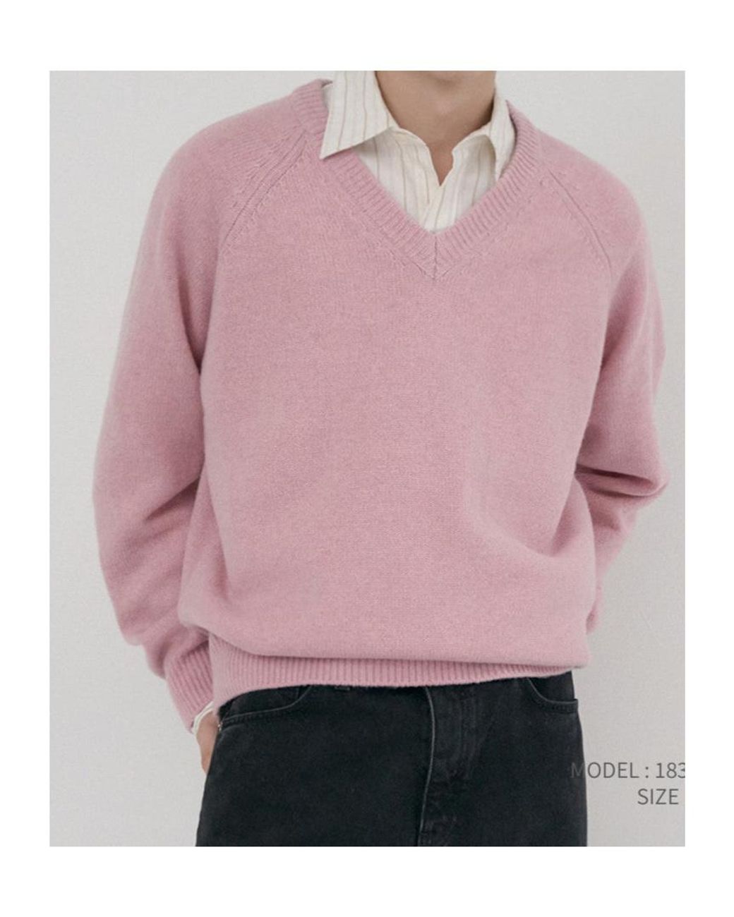 DUNST Pink Soft And Fluffy V-Neck Sweater for men