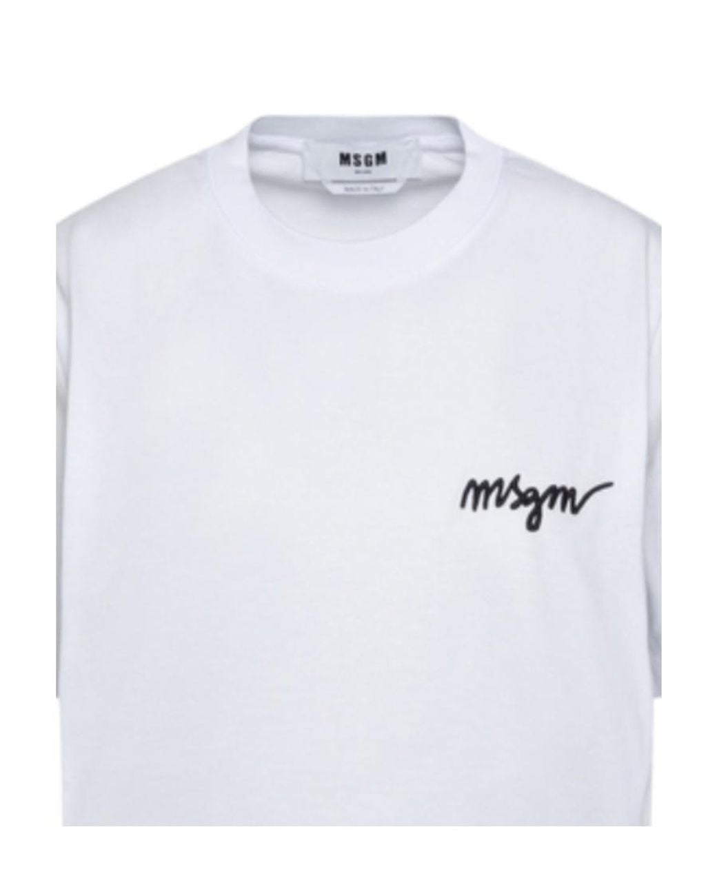 MSGM White ロゴディテール クルーネック Tシャツ