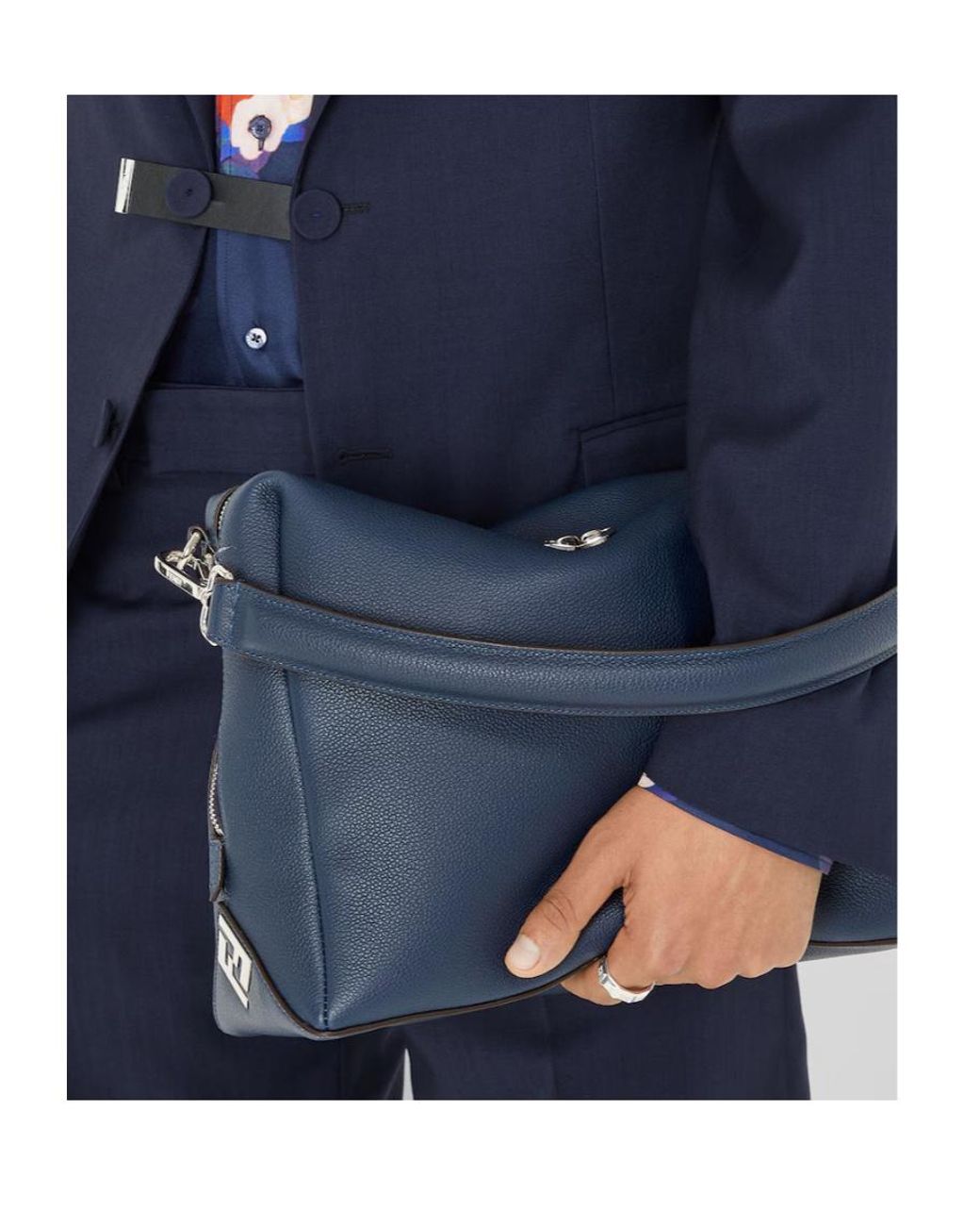 Fendi Blue Large Lui Pebbled Leather Messenger Bag for men
