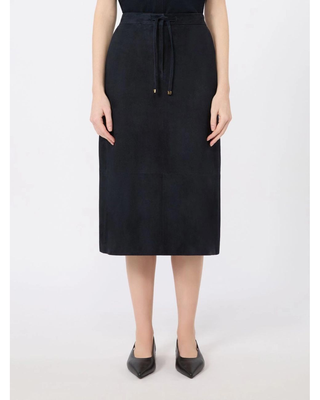 Max Mara Blue Studio Gazza Leather Midi Skirt