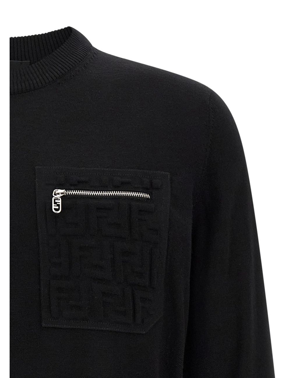 Fendi Black Ff Embossed Crewneck Jumper for men