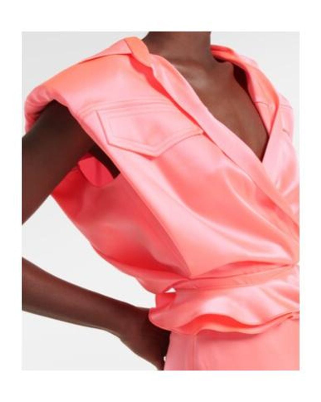 David Koma Pink Ruffle Satin Wrap Gown