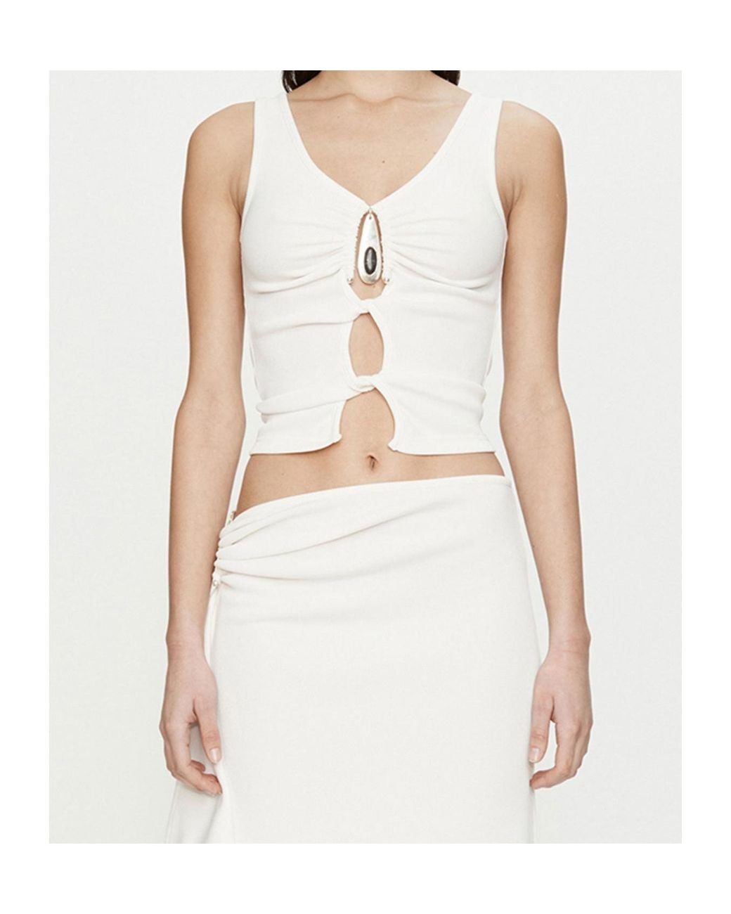 Christopher Esber White Ruched Drape Midi Skirt