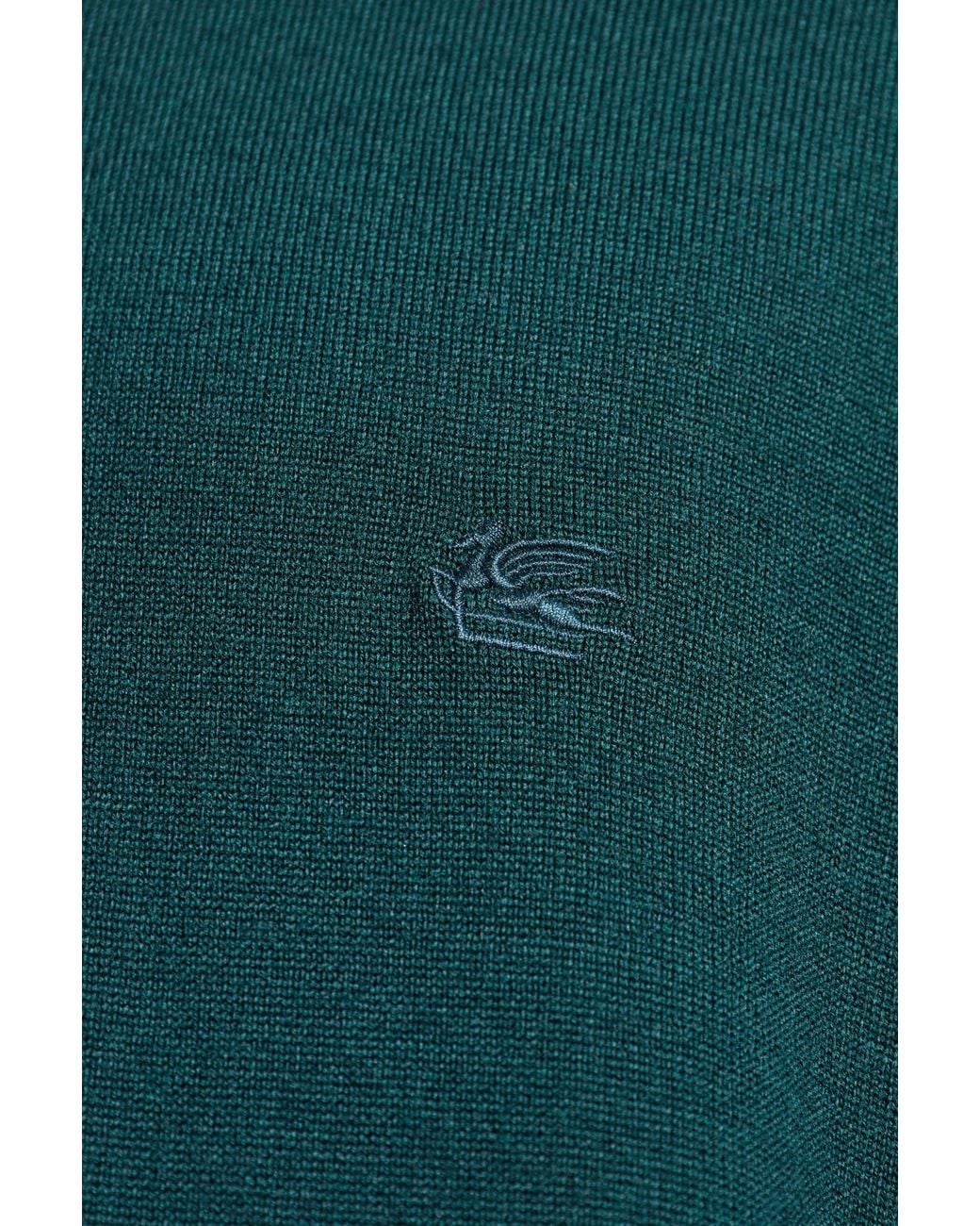Etro Green Logo Embroidered Knit Polo Shirt for men