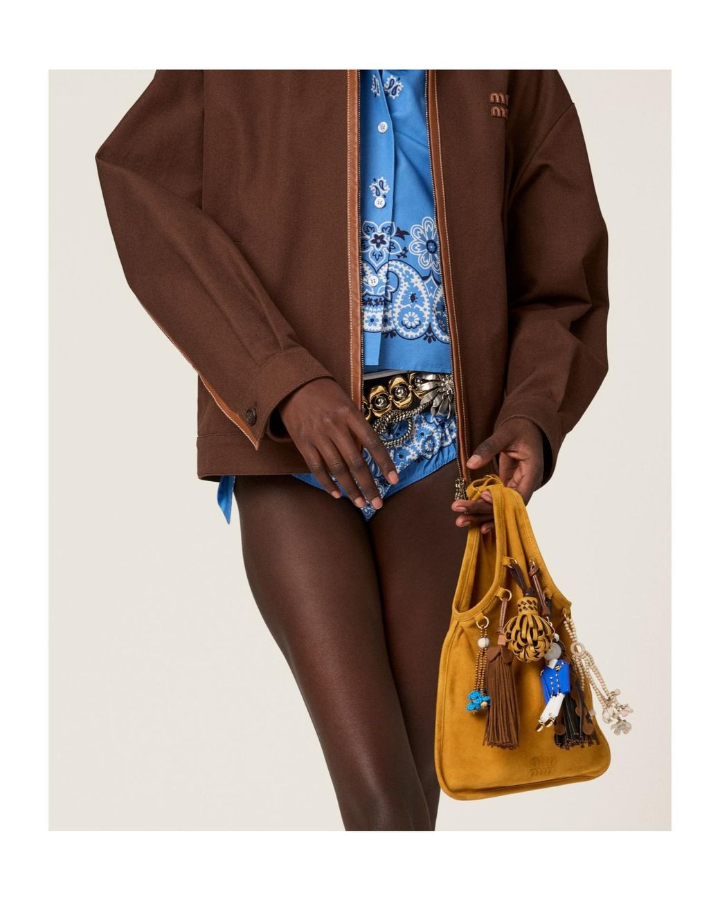 Miu Miu Brown Contrast Trim Zip Jacket