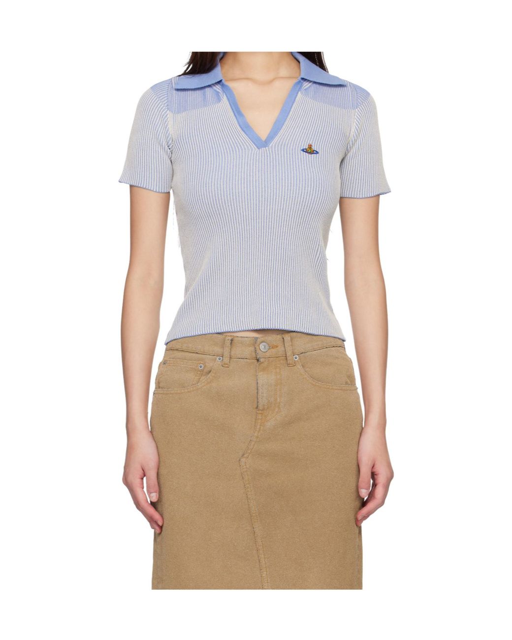 Vivienne Westwood Blue Striped Knit Polo Top