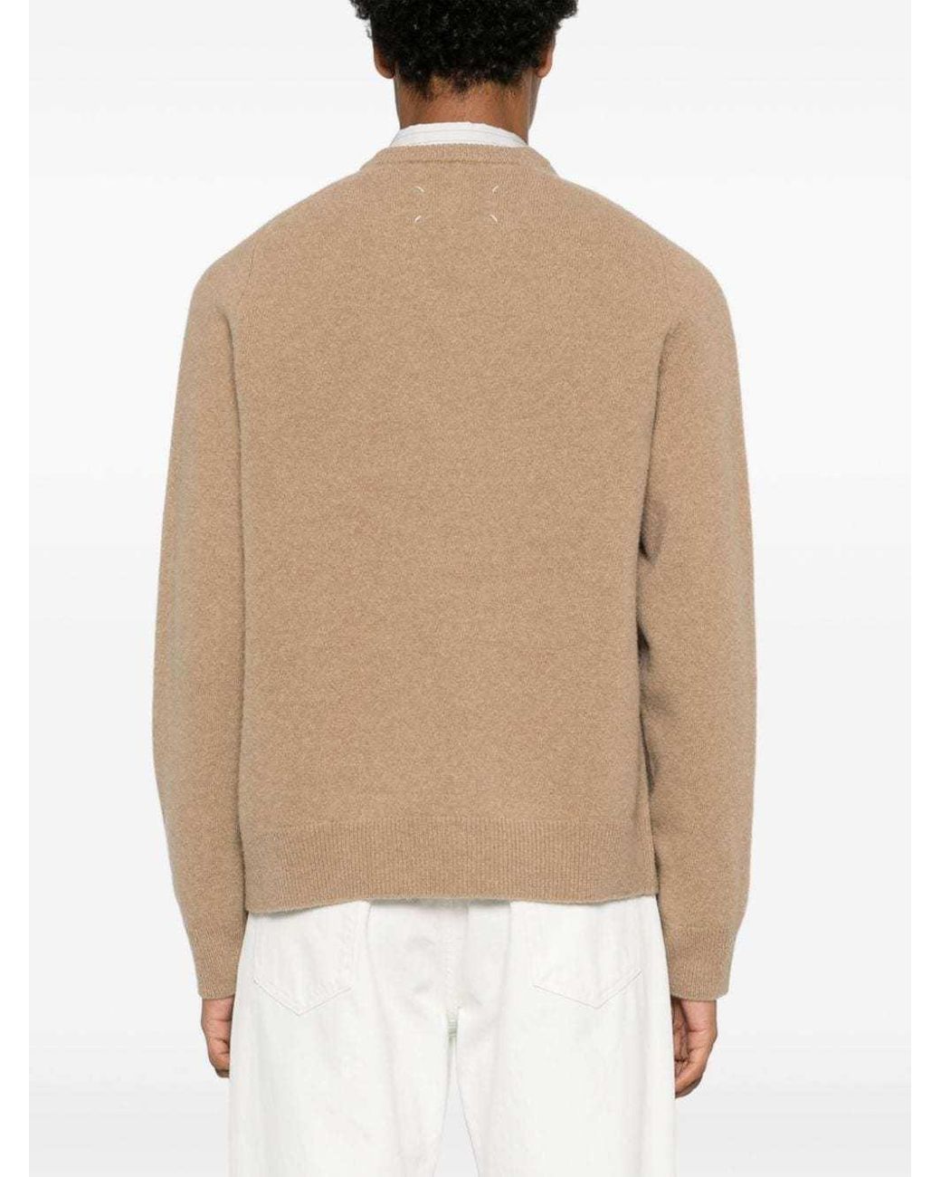 Maison Margiela Natural Four-Stitch V-Neck Jumper for men