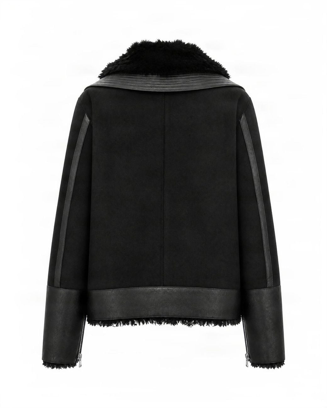 Patrizia Pepe Black Faux-Fur Detailed Biker Jacket