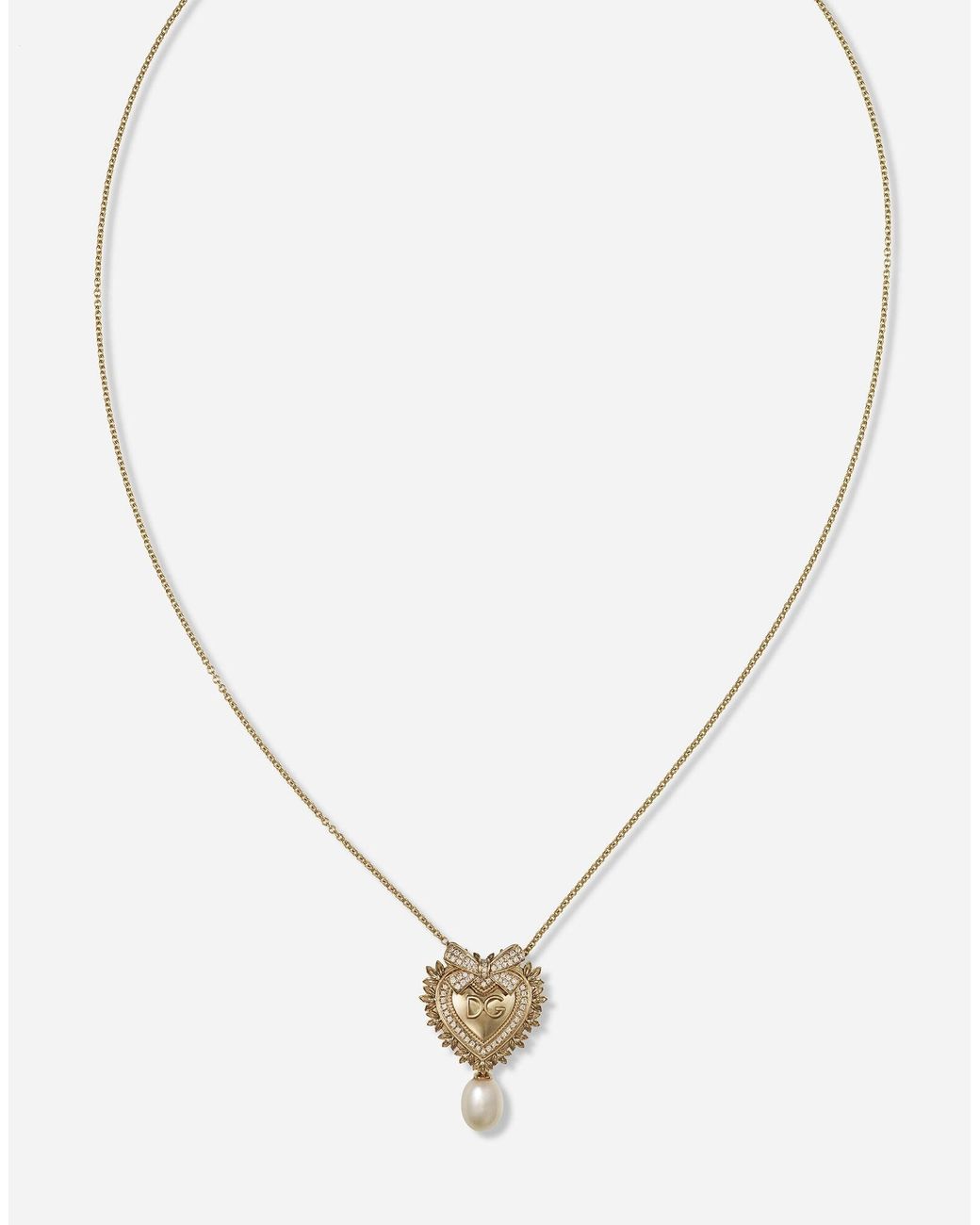Dolce & Gabbana White 18Kt Devotion Sacred Heart Diamond And Pearl Pendant Necklace