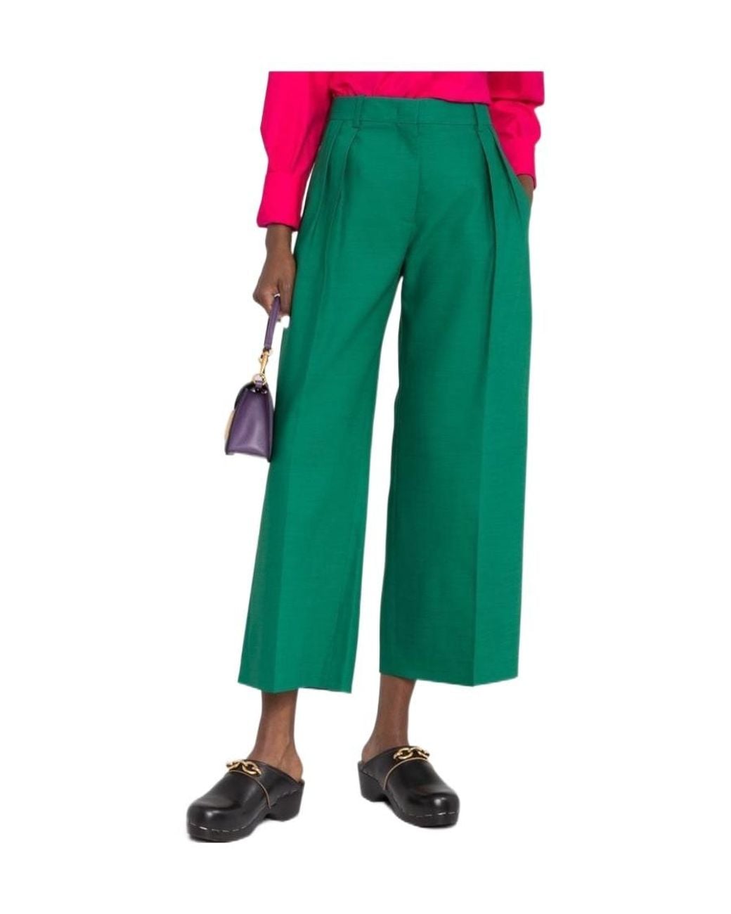 Valentino Green High-Waist Cropped Trousers
