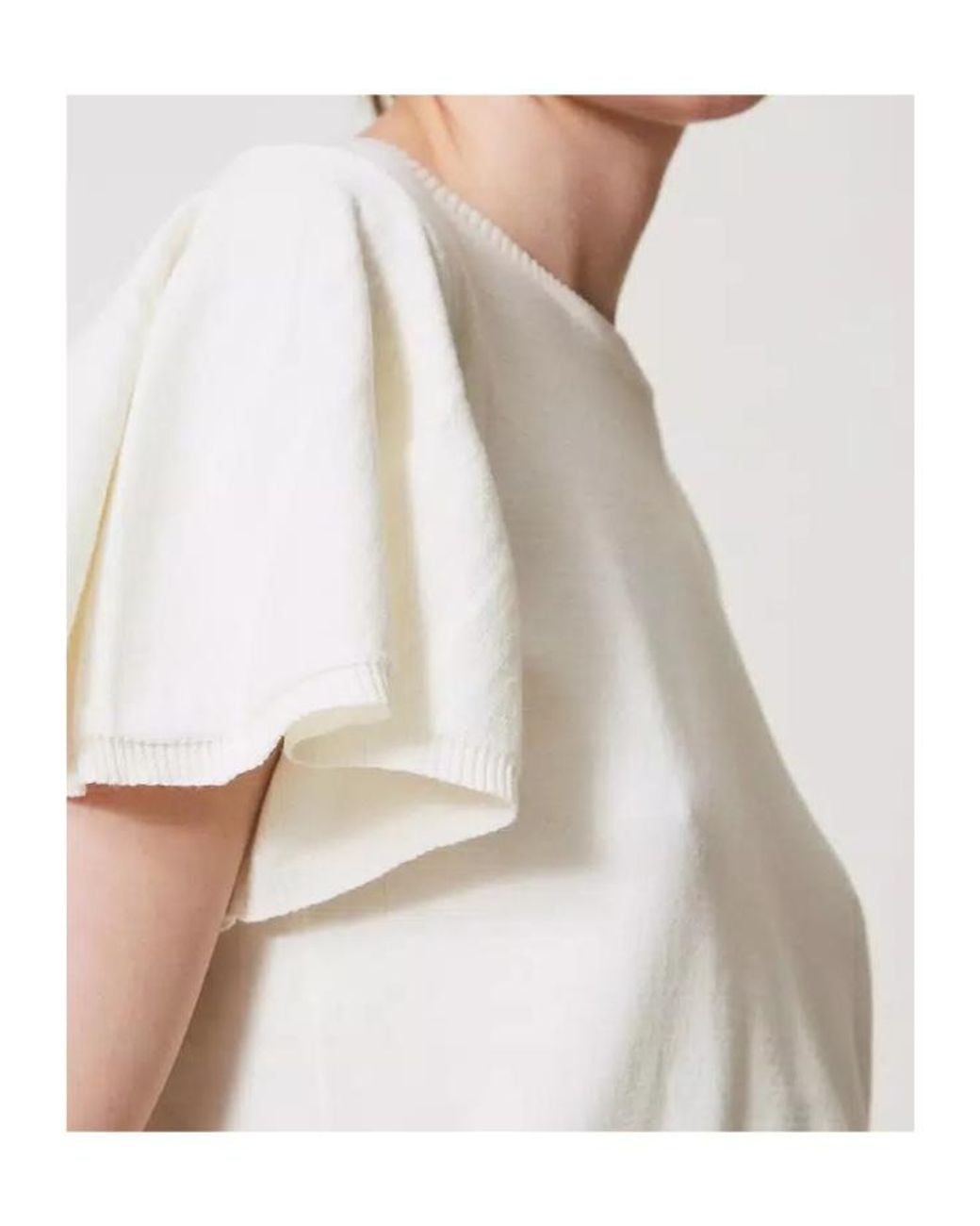 Twinset White Scalloped-Hem Knitted T-Shirt