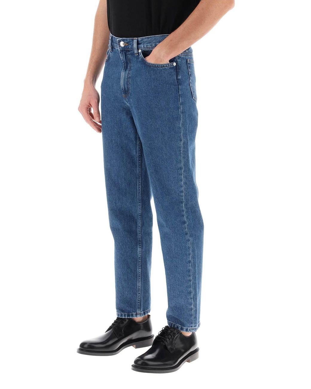 A.P.C. Blue Button Detailed Straight Leg Jeans for men