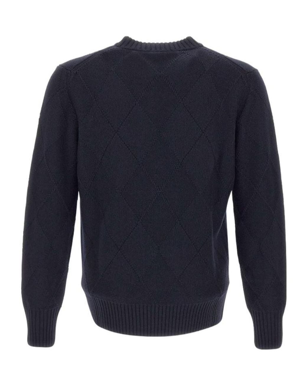 Kangra Cashmere Blue Kangra Diamond-Knit Crew Neck Knitted Sweater for men