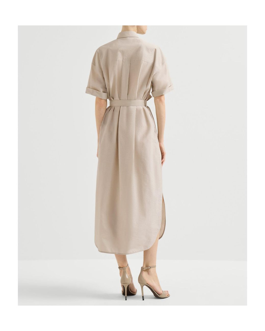 Brunello Cucinelli Natural Dazzling Seabed Embroidery Poplin Dress