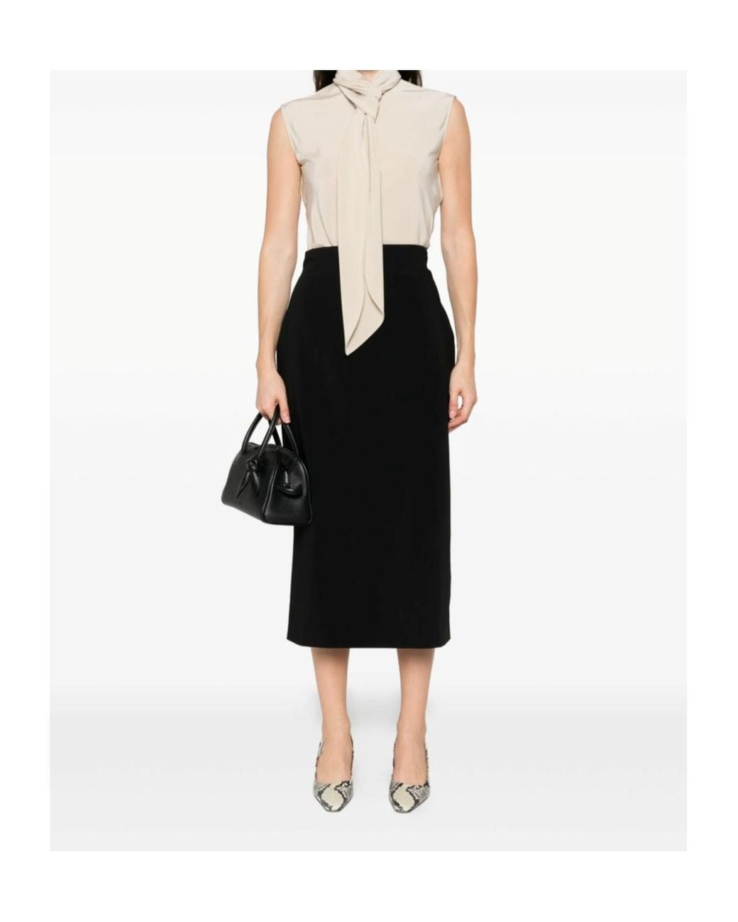 Alberta Ferretti Black Pencil Wool-Blend Skirt