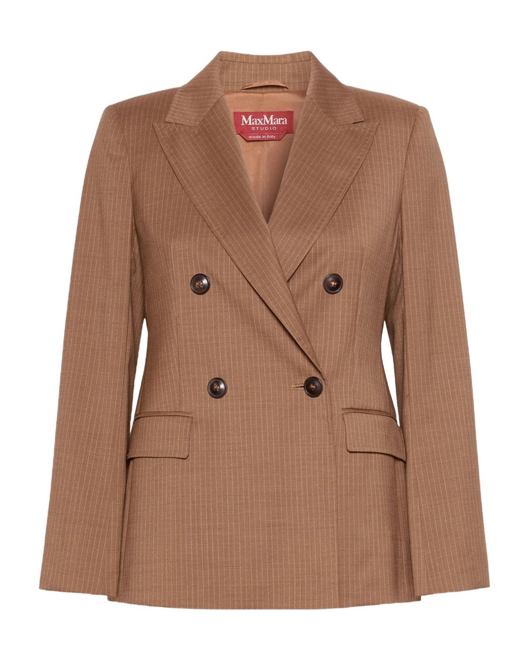 Max Mara Brown Studio Umico Double-Breasted Pinstriped Blazer