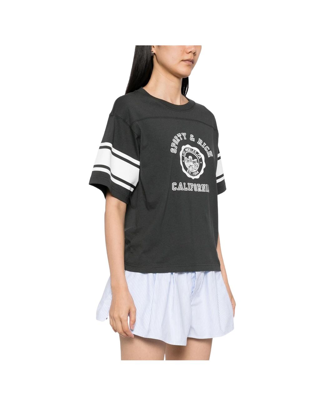 Sporty & Rich Black Logo-Print T-Shirt