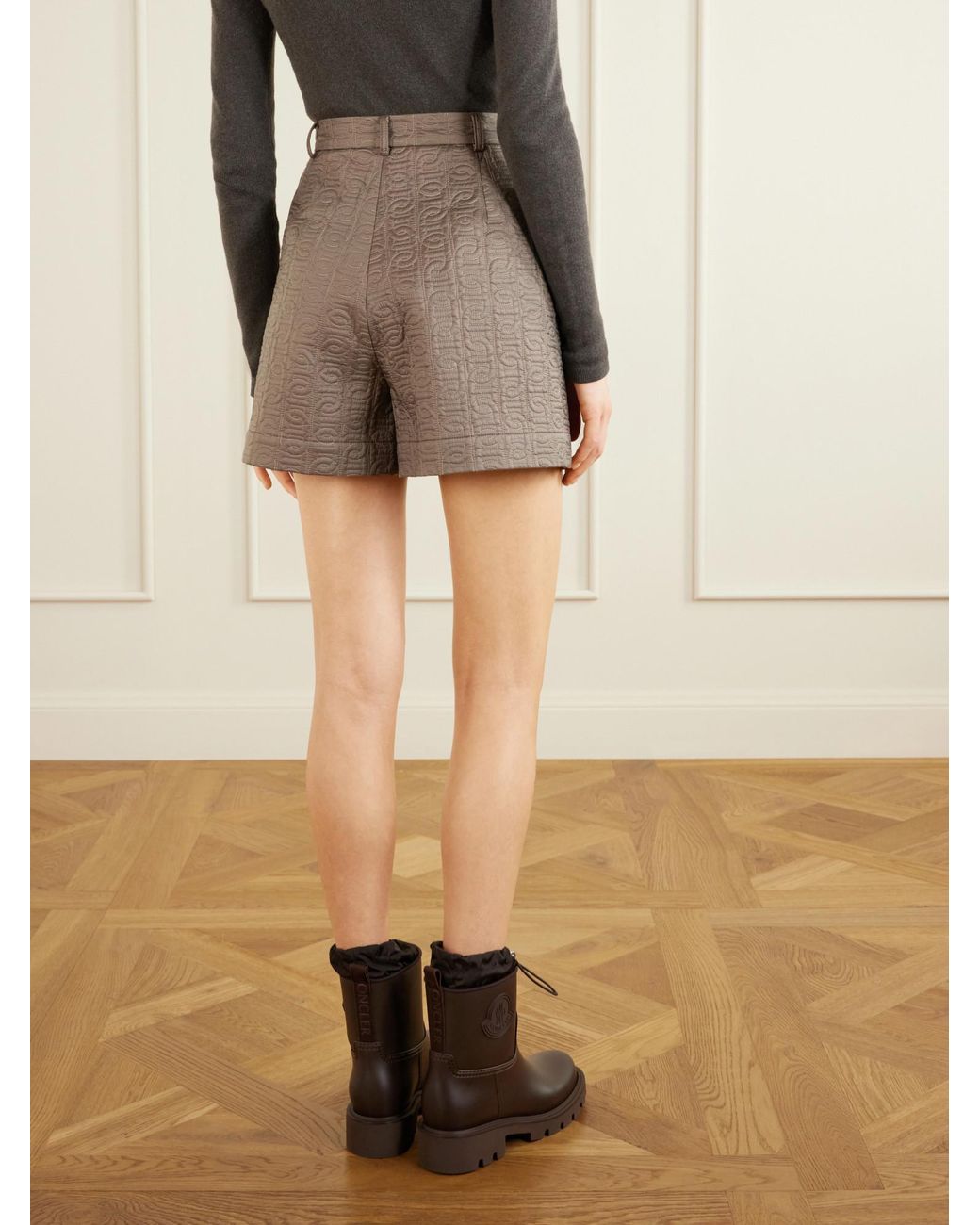Moncler Gray Quilted Logo-Embroidered Shorts