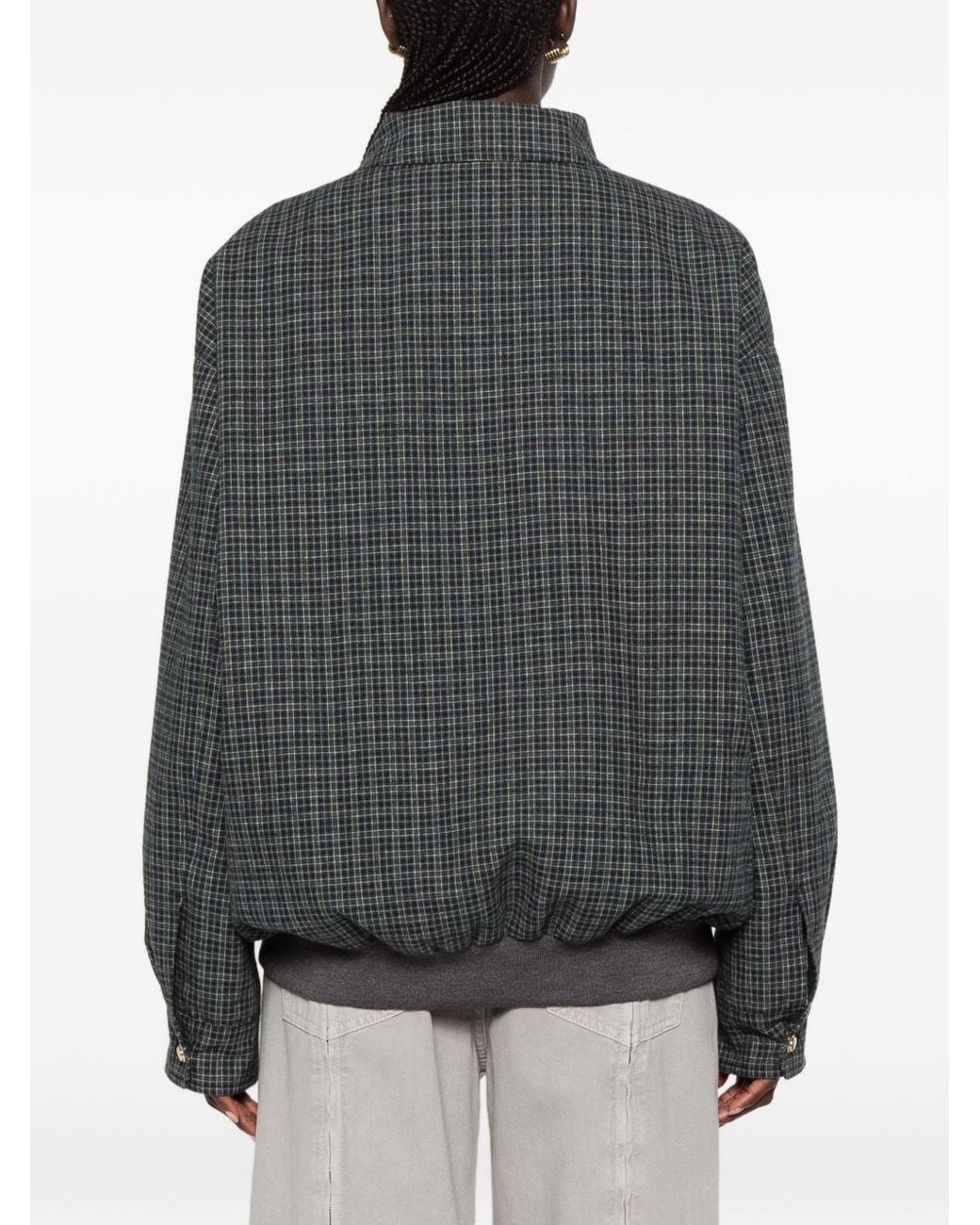Miu Miu Green Check-Pattern Logo-Patch Jacket