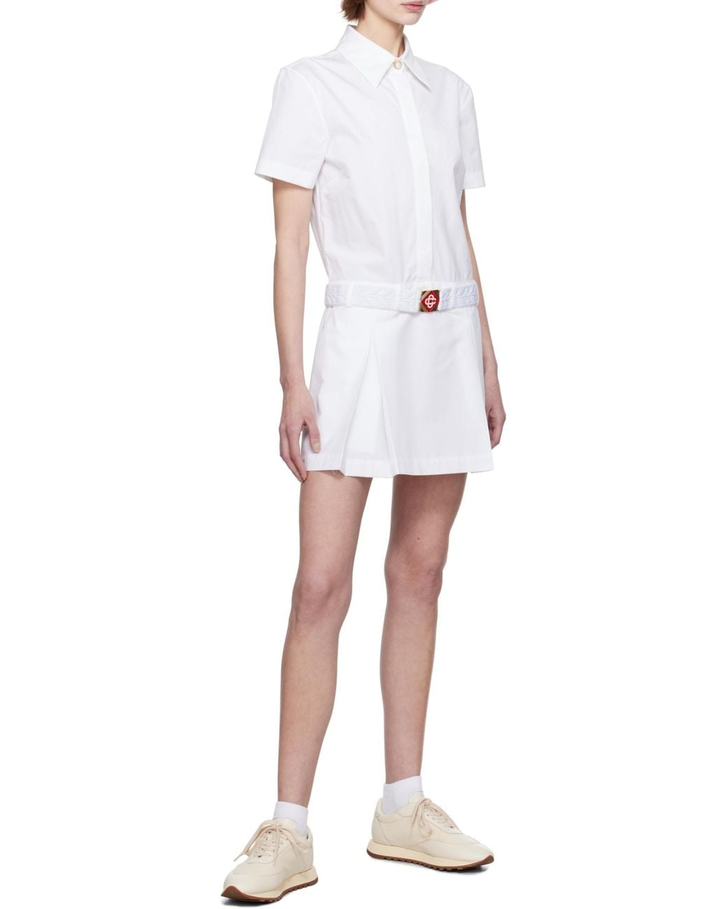 Casablanca White Pleated Cotton Mini Dress
