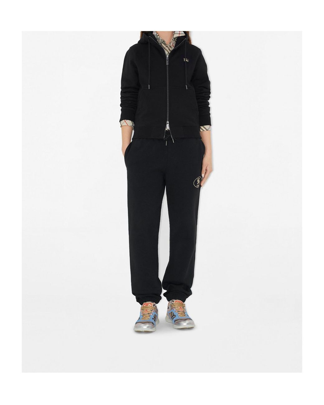 Burberry Black Logo Embroidered Zip-Up Drawstring Hoodie