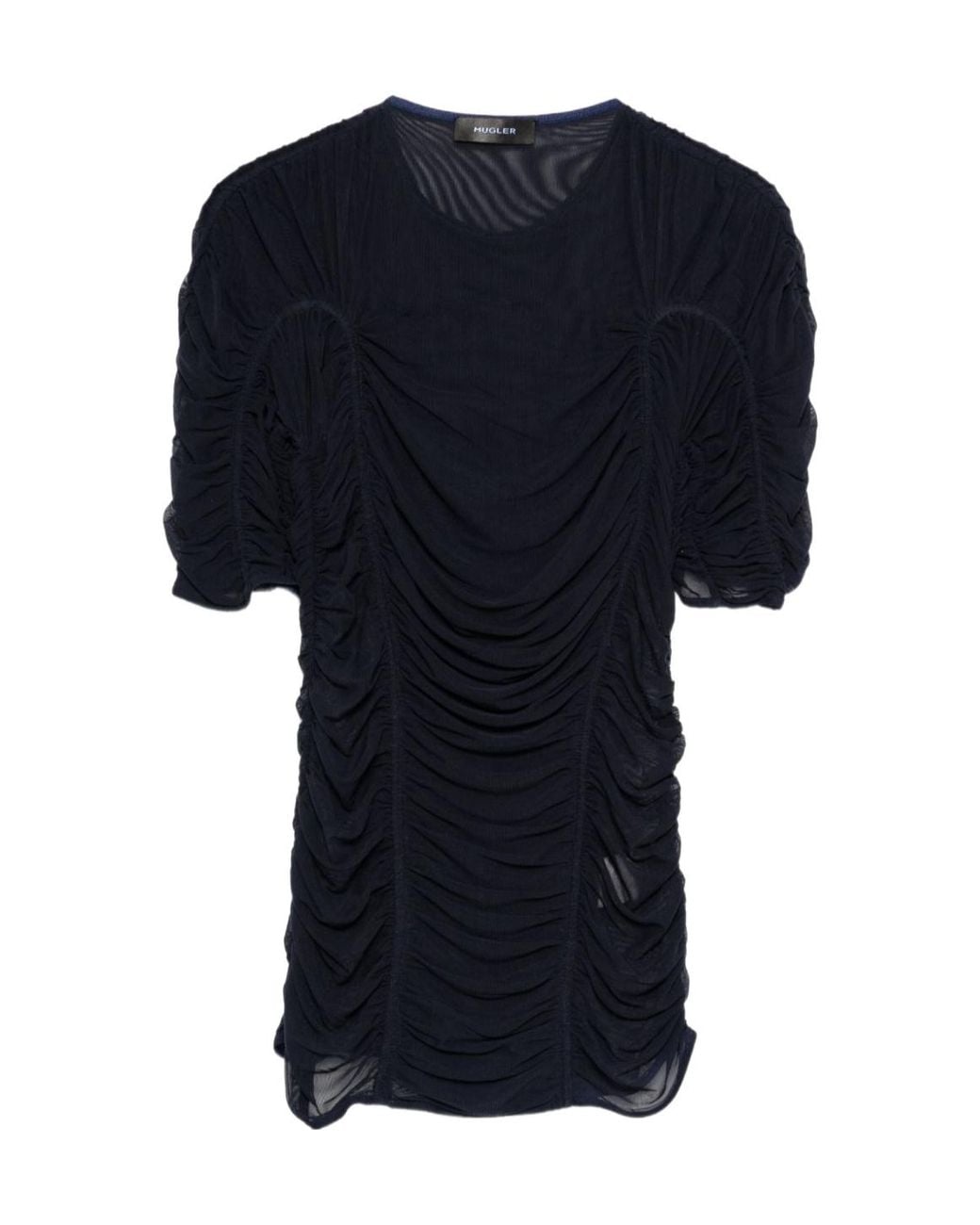 Mugler Black Mesh Short-Sleeves Top
