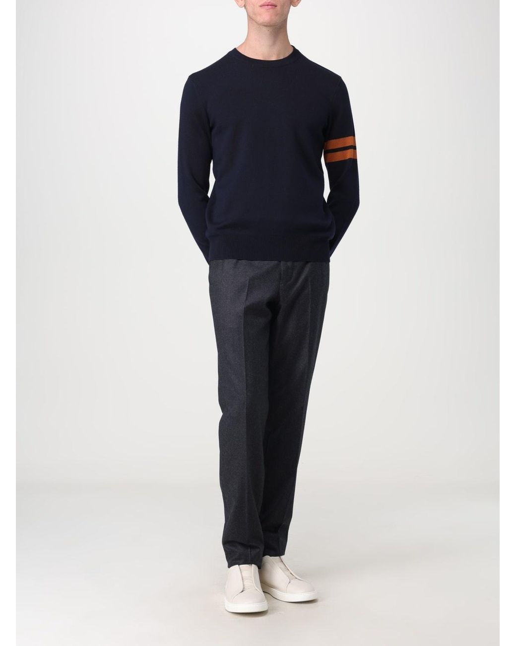 Zegna Blue Striped Long-Sleeved Sweater for men