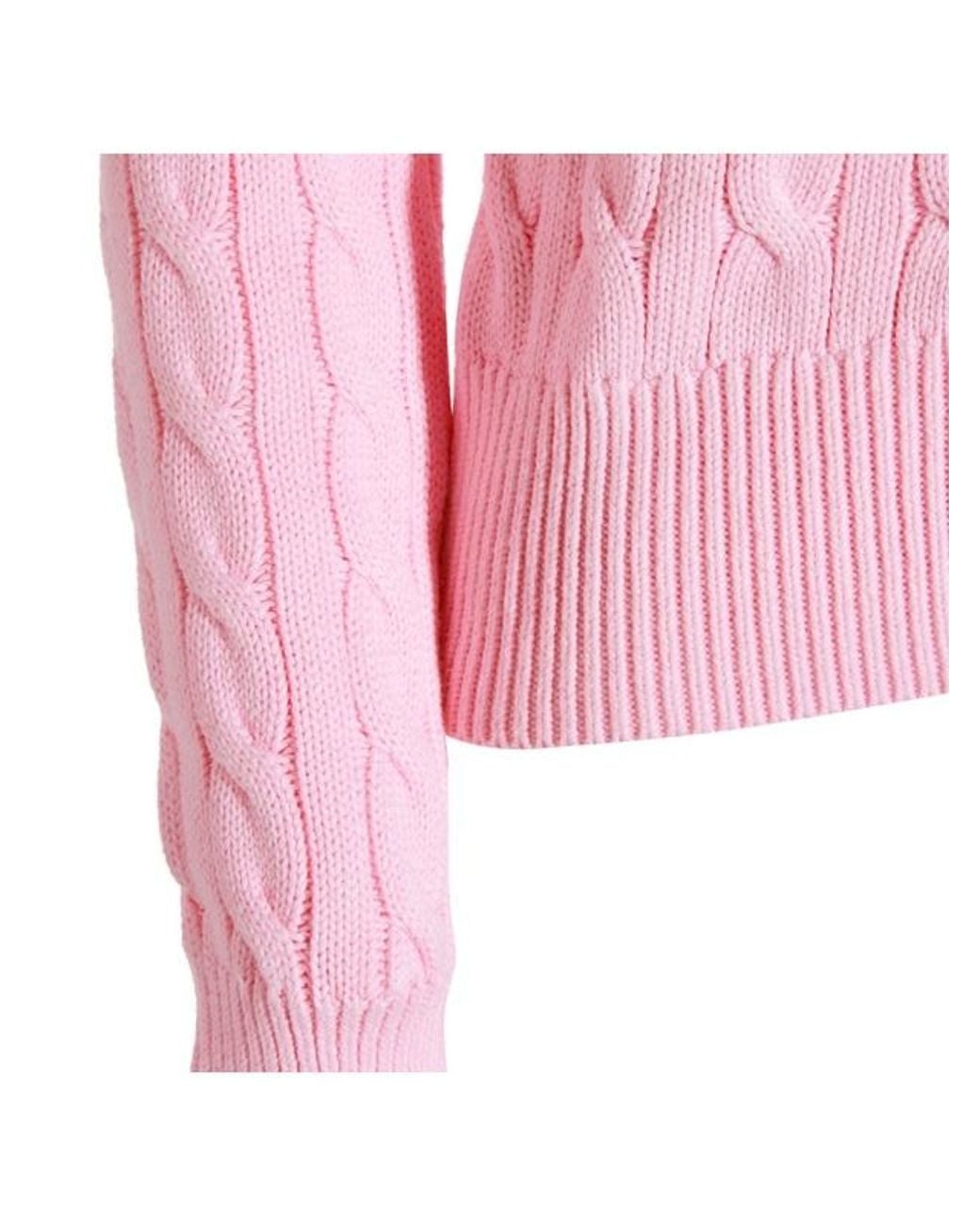 Polo Ralph Lauren Pink Cable-Knit Cotton Crewneck Cardigan