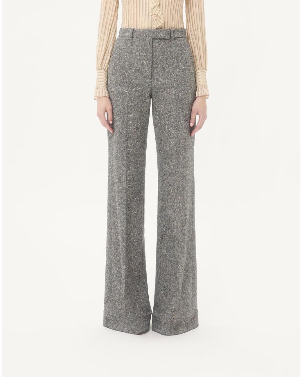 Valentino Gray Pleat Detailed Wide Leg Trousers