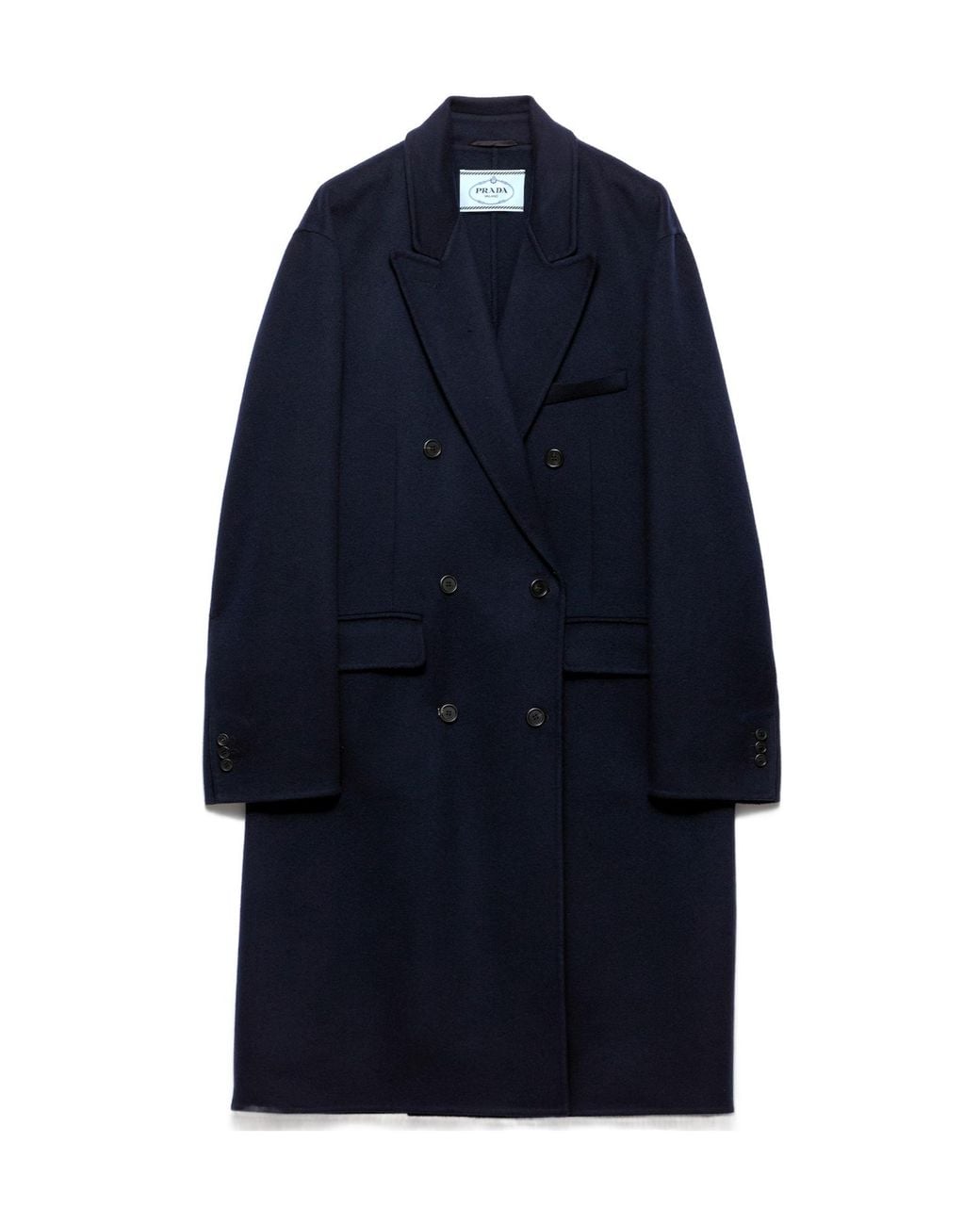 Prada Blue Belted Faux Fur-Trim Coat