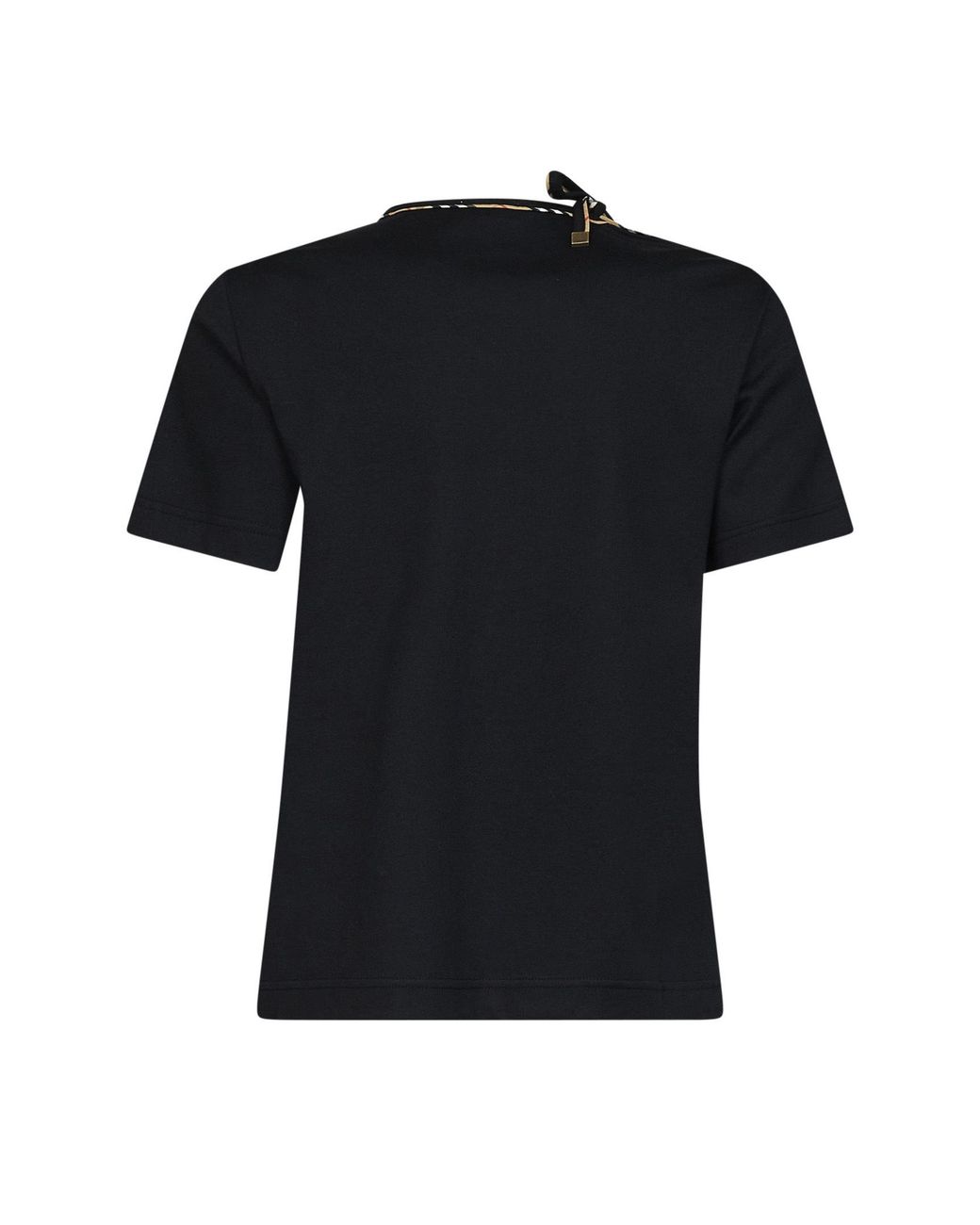 Burberry Black Checked-Trim Tied-Detail T-Shirt