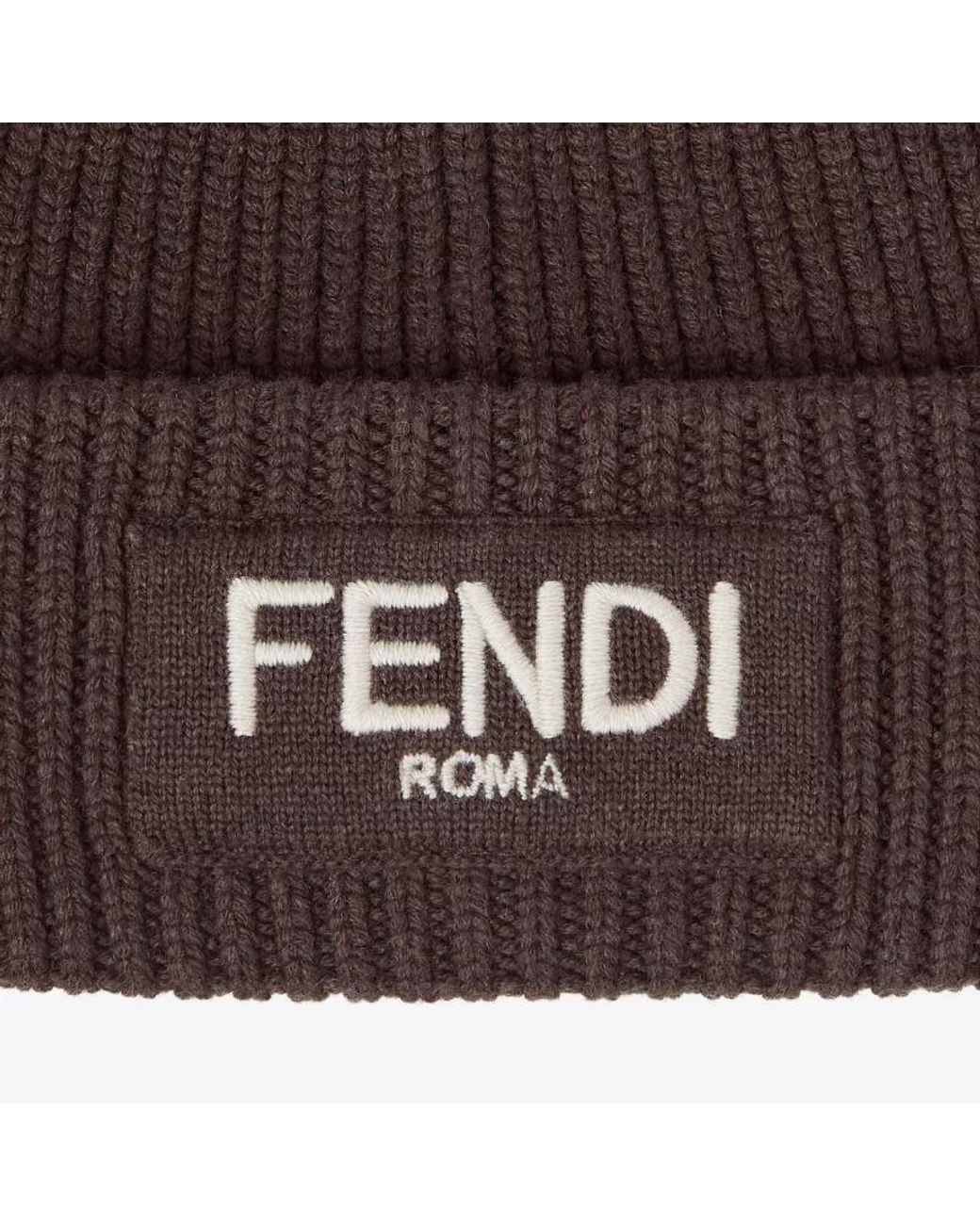 Fendi Brown Logo Embroidered Pompom Detail Beanie