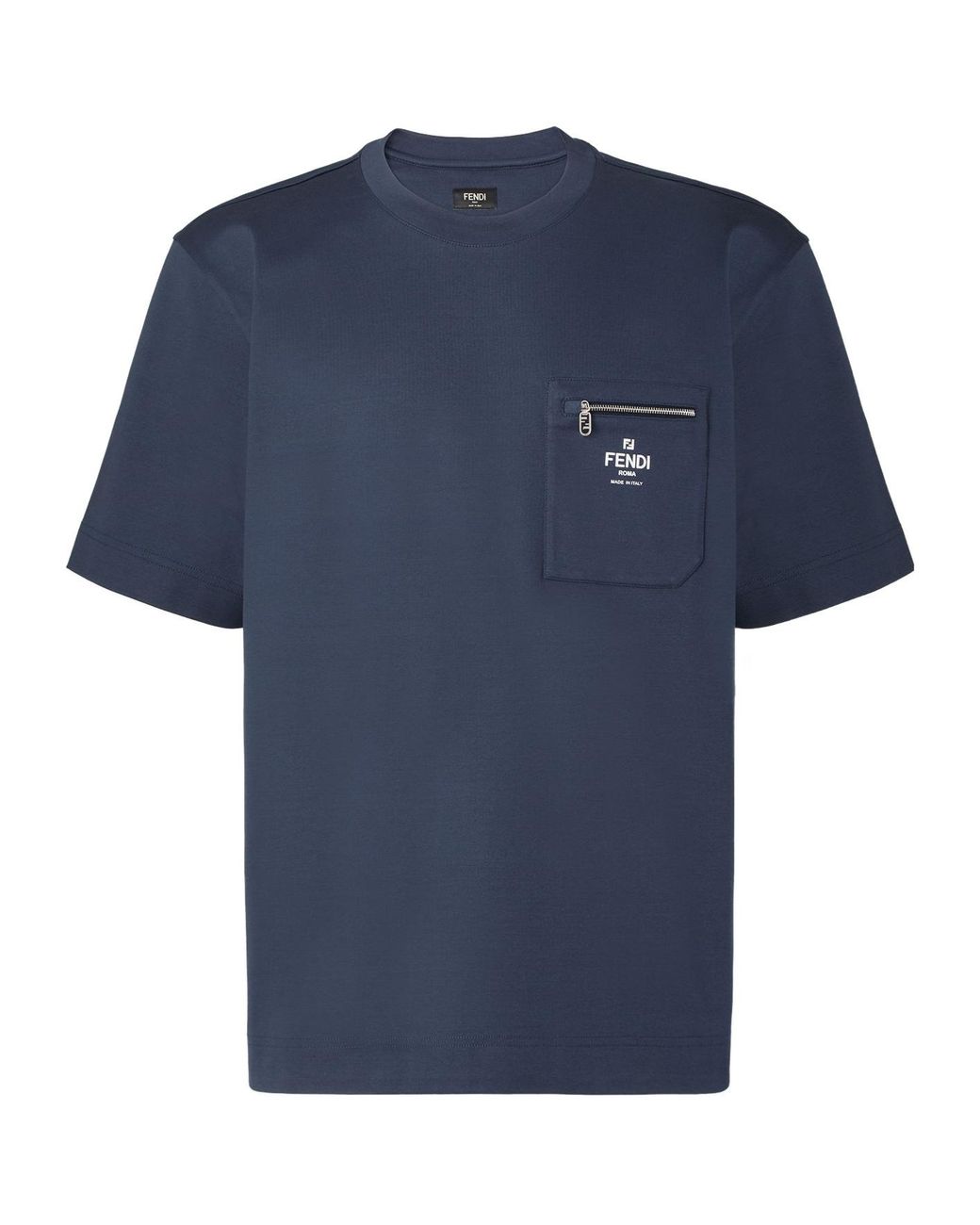 Fendi Blue Logo Printed Crewneck T-Shirt for men