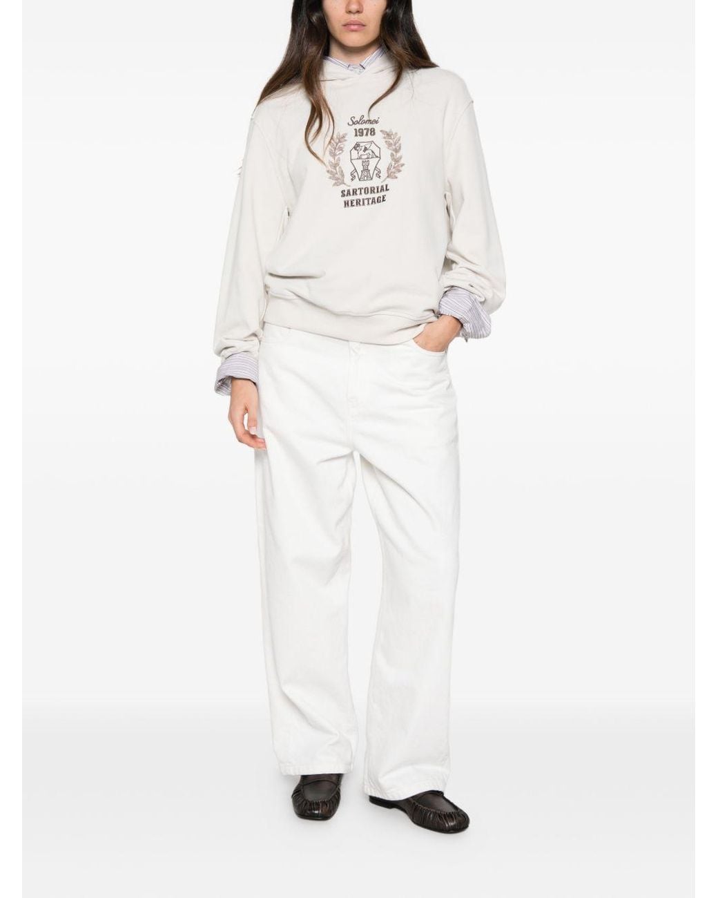 Brunello Cucinelli White Logo-Embroidered Sequin-Embellished Hoodie