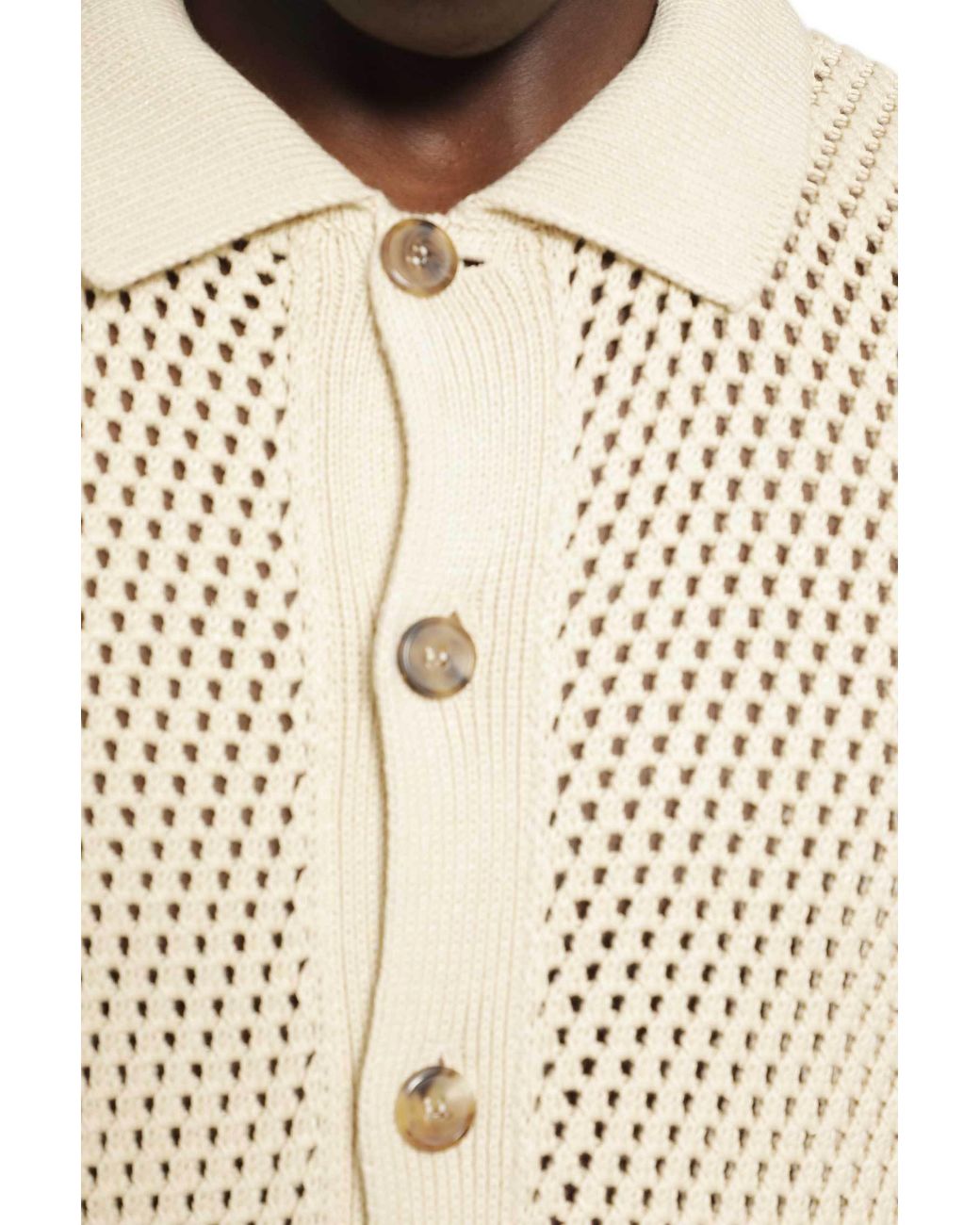 Prada Natural Open-Knit Collared Cardigan for men