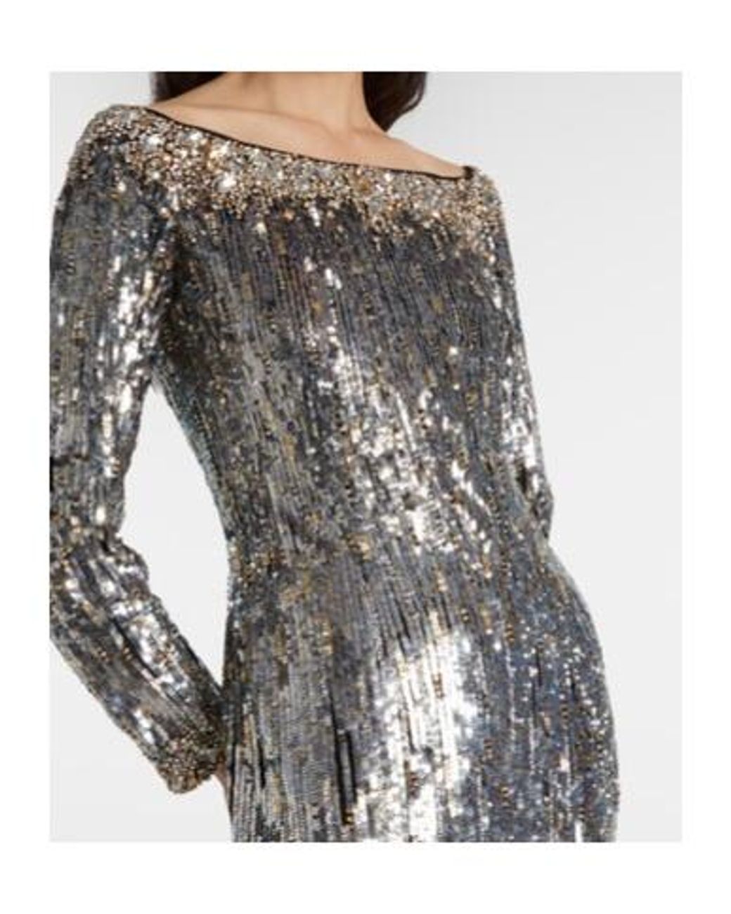 Jenny Packham Gray Marine Sequined Off-Shoulder Gown