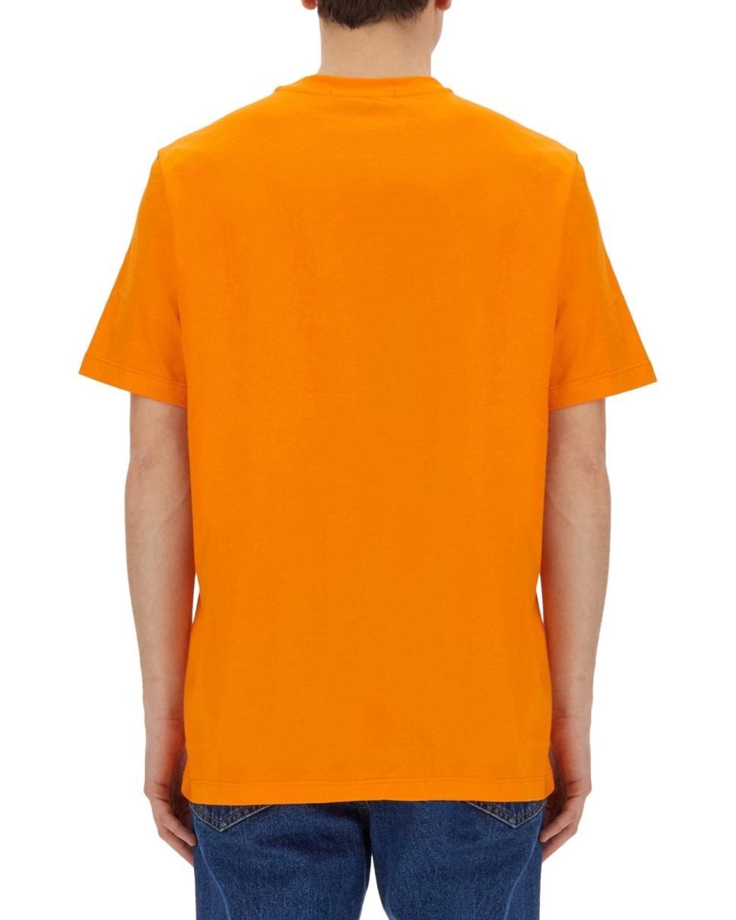 MSGM Orange Logo-Printed Crewneck T-Shirt for men