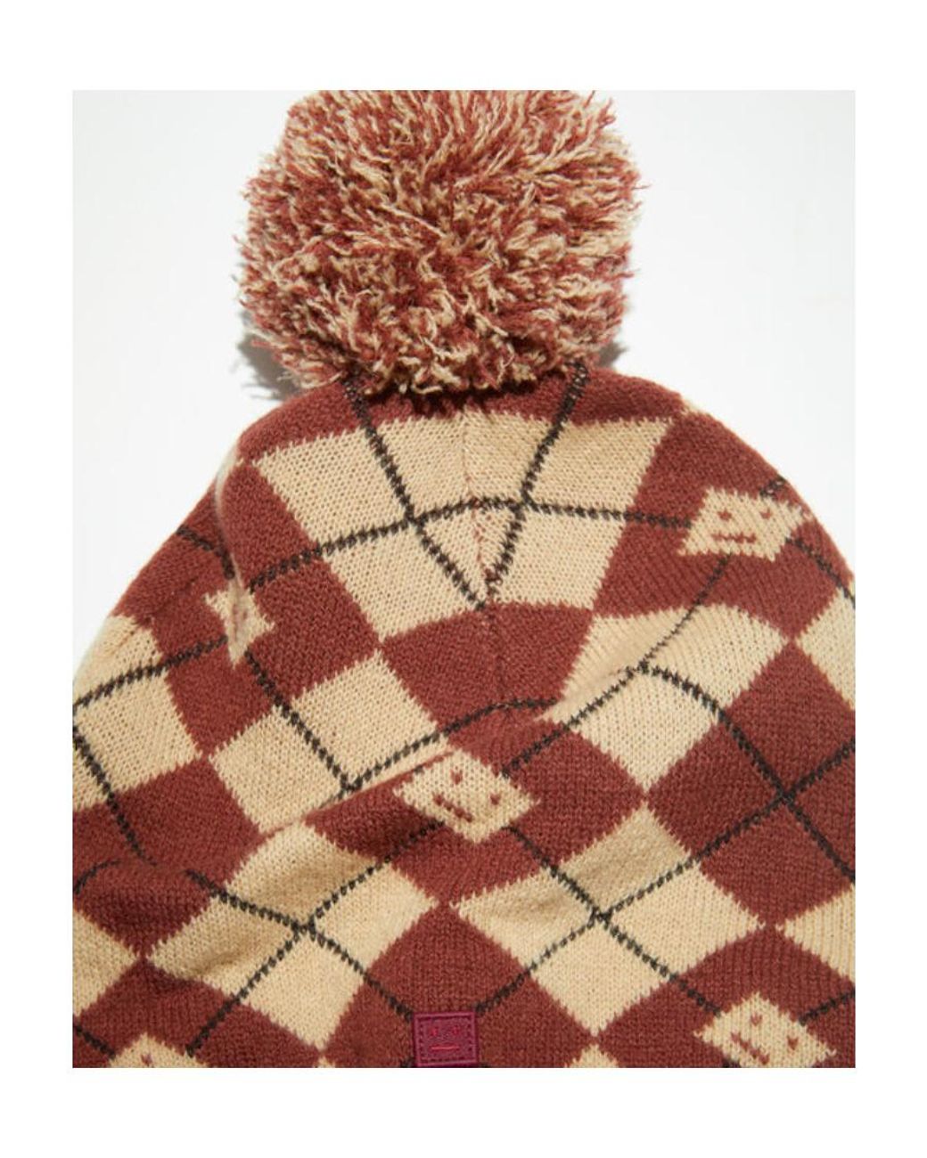 Acne Brown Argyle Knit Beanie Hat