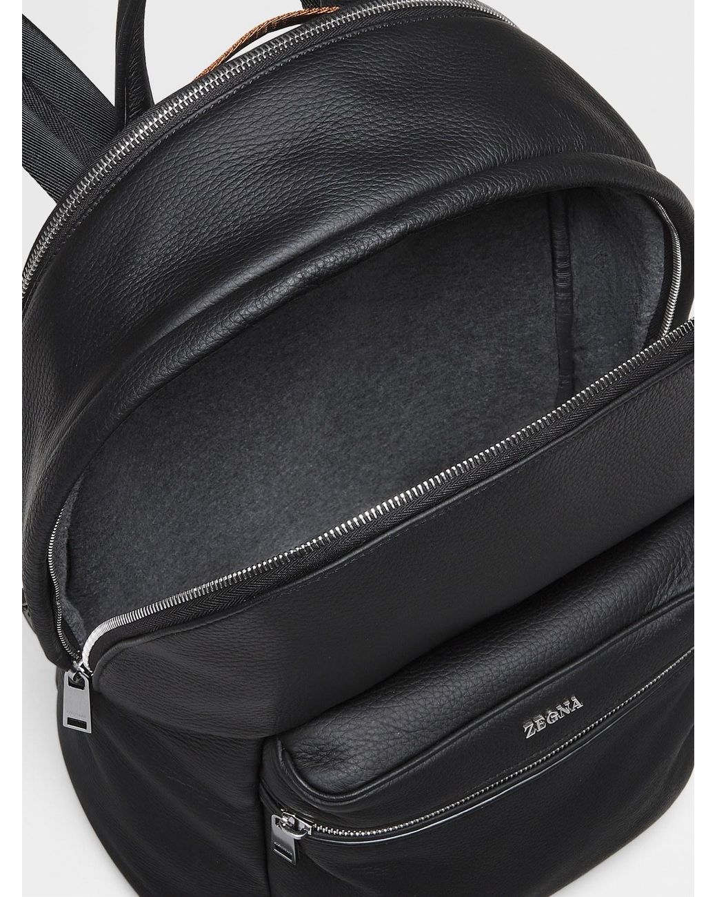 Zegna Black Logo-Plaque Leather Backpack for men