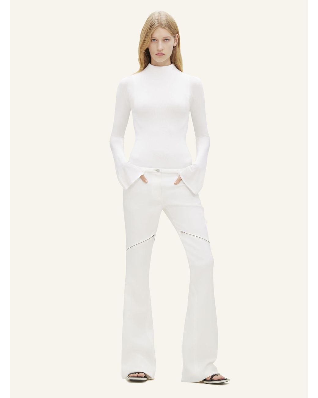 Courreges White Ellipse Zipped Twill Trousers