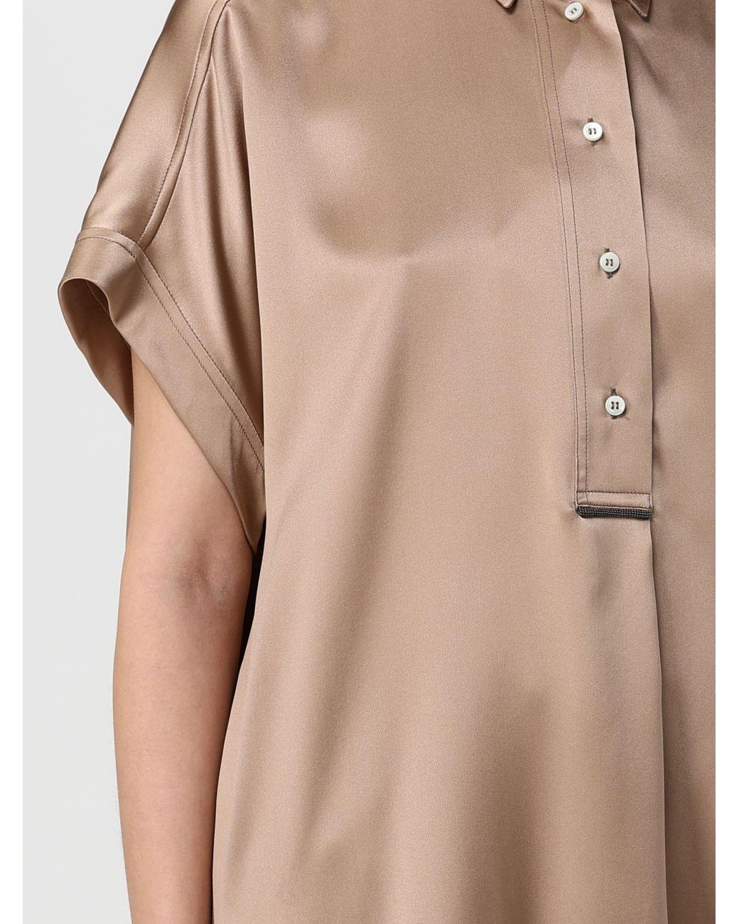 Brunello Cucinelli Natural Short-Sleeved Buttoned Blouse