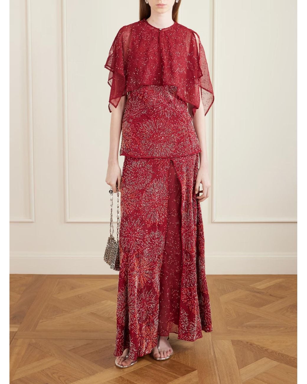 Rabanne Chiffon Cape Pearl Embroidered Top