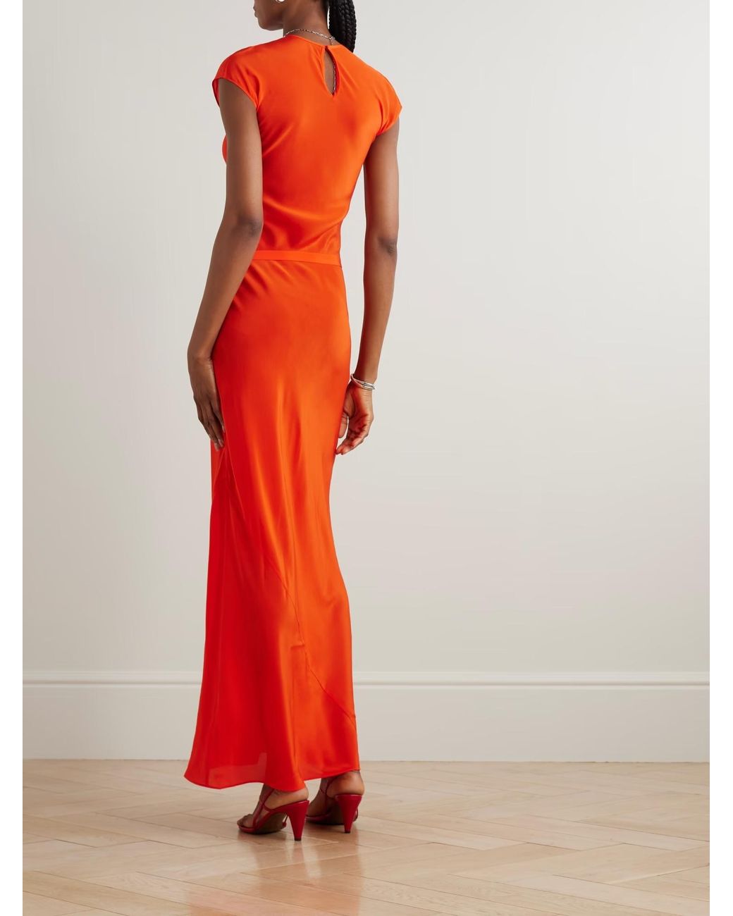 Sir Red Fresca Belted Silk Crepe De Chine Maxi Dress