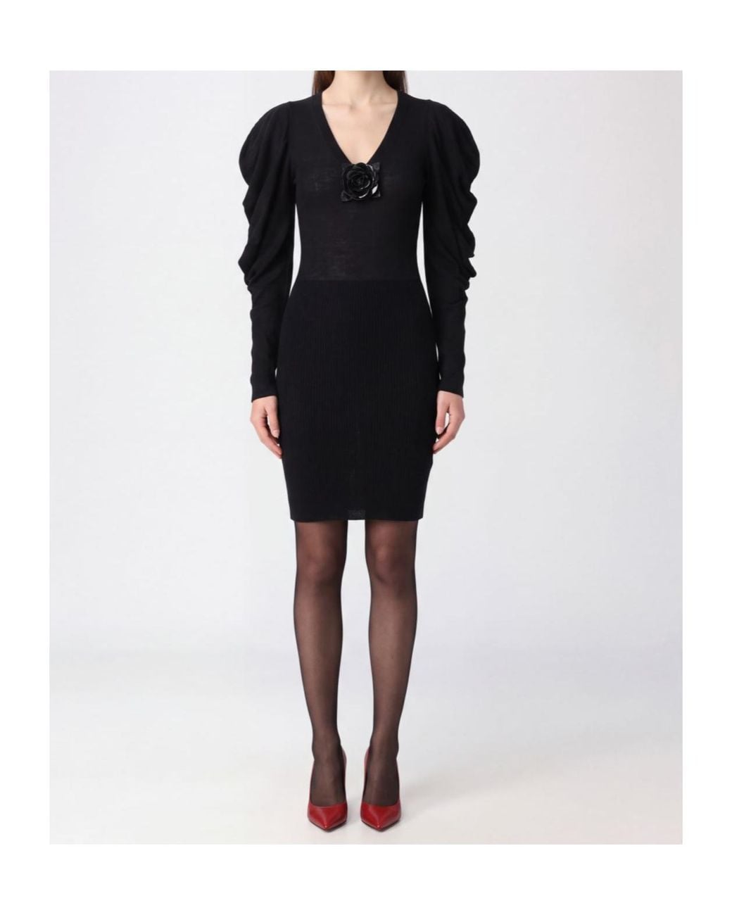 Blumarine Black Ruffled-Sleeve Knitted Dress
