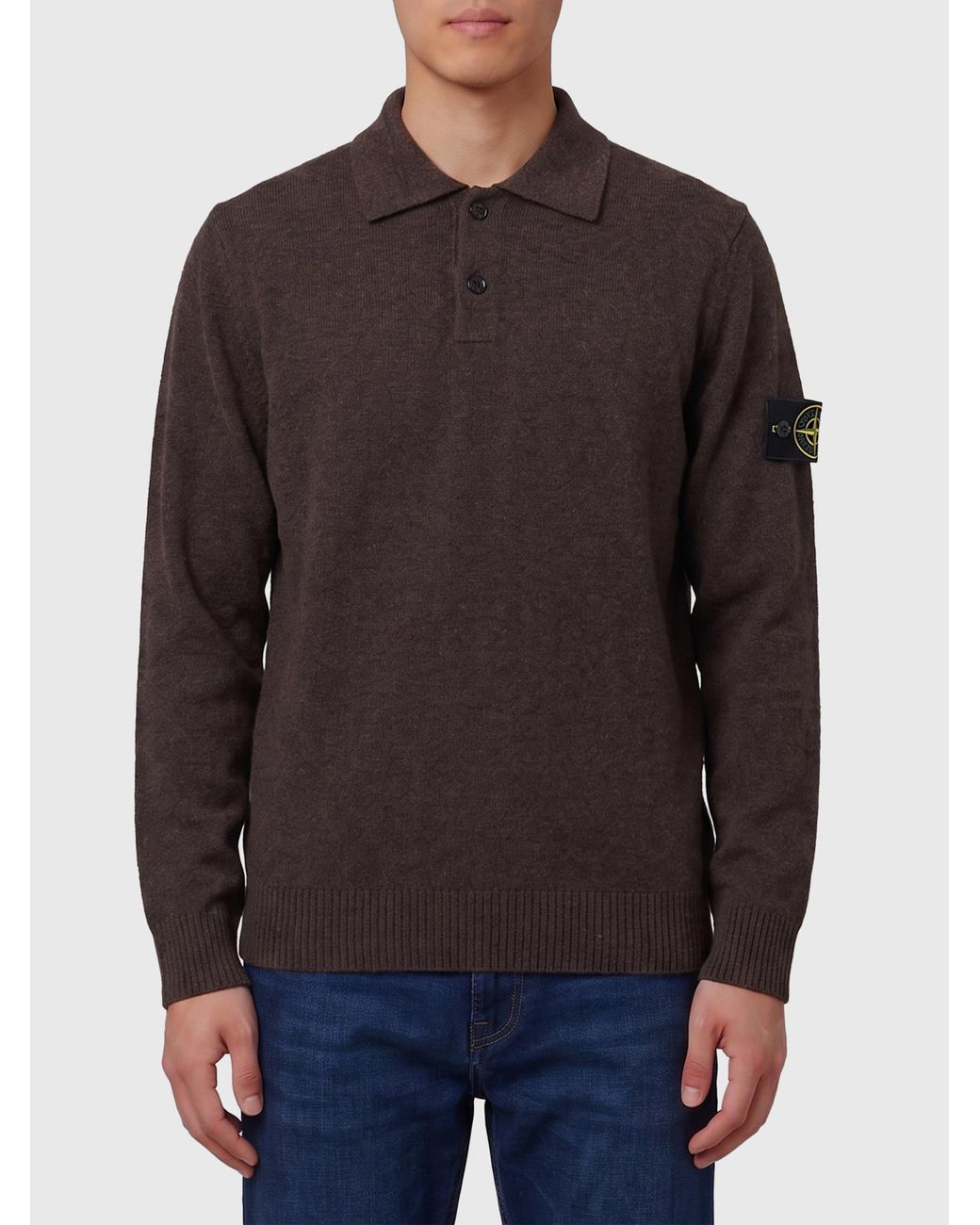Stone Island Gray Buttoned Polo Knitted Sweater for men