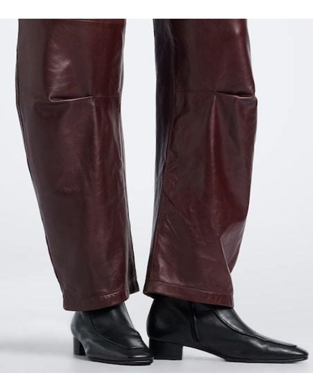 Nili Lotan Red Leather Barrel-Leg Pants