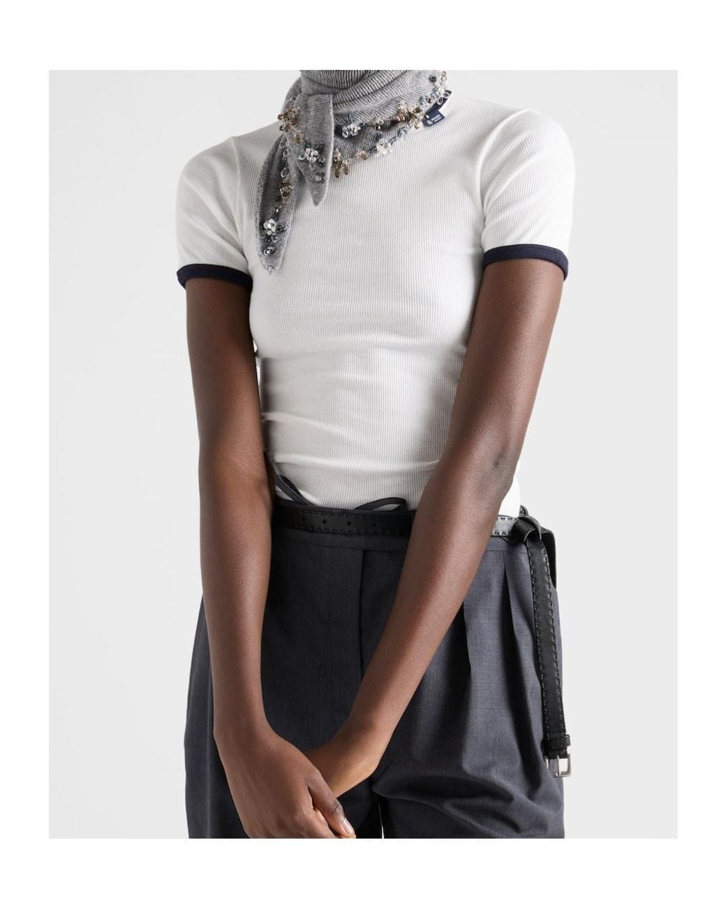 Prada White Ribbed Knit Top