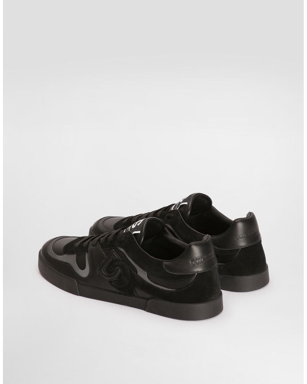 Dolce & Gabbana Black Portofino Split Leather Low-Top Sneakers for men