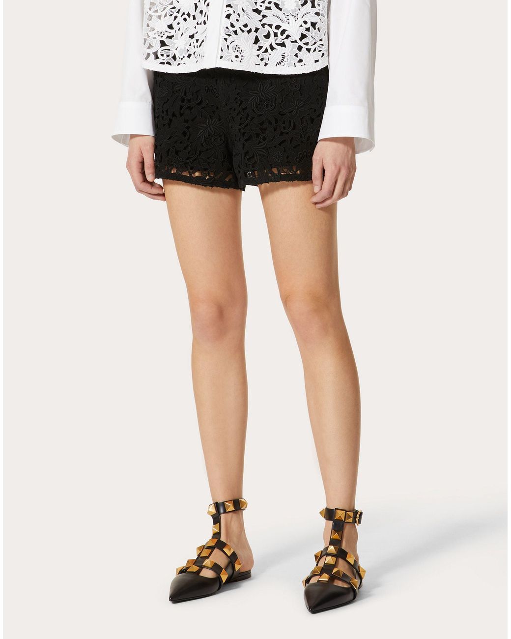 Valentino Black Floral Motif Crochet Shorts