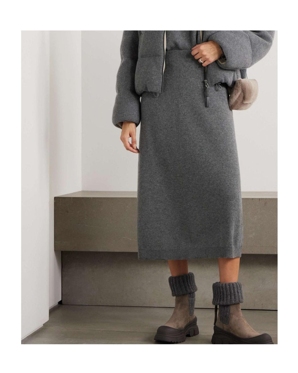 Brunello Cucinelli Gray A-Line Mid-Length Skirt